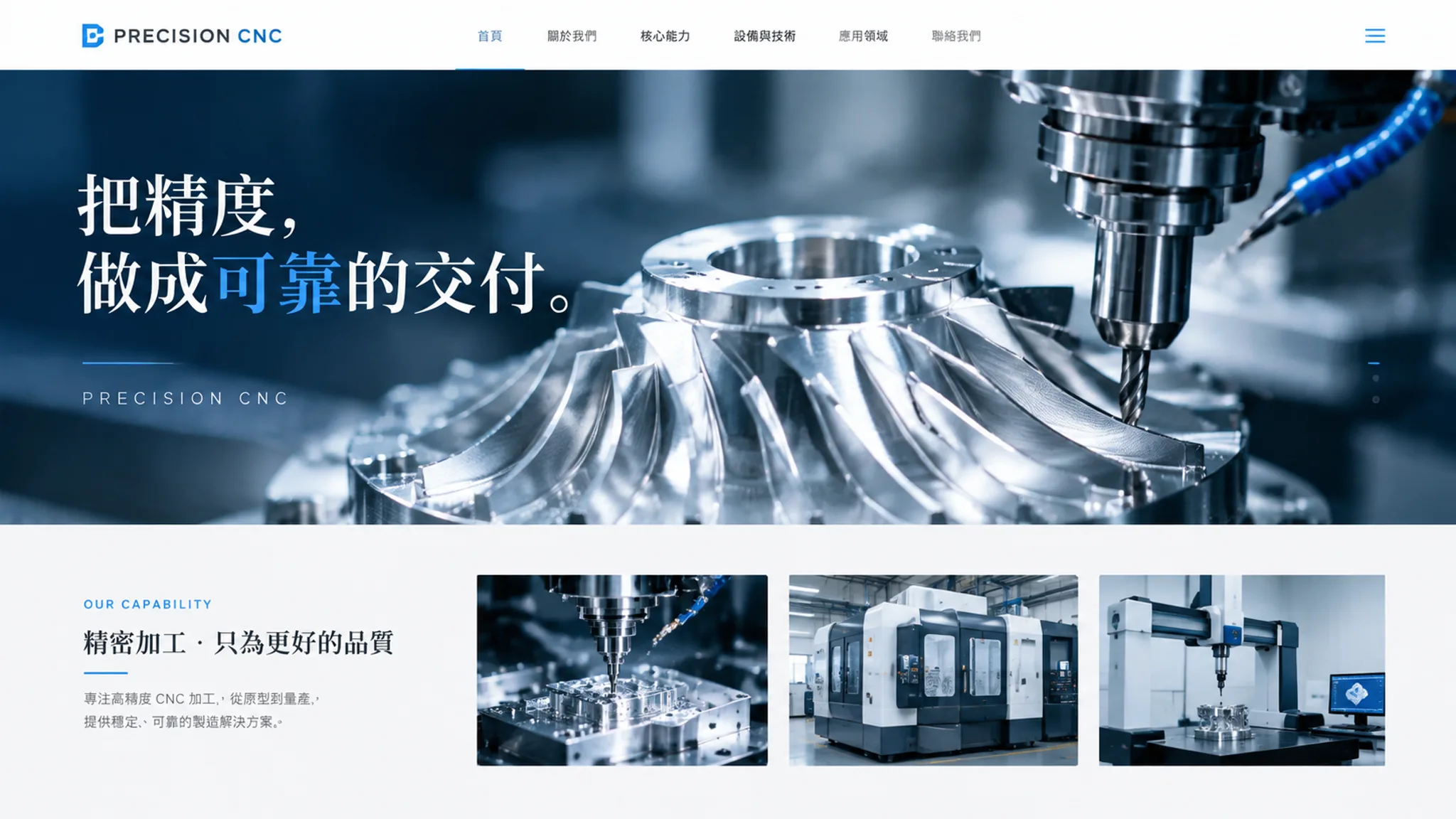 CNC 精密加工首頁設計示意